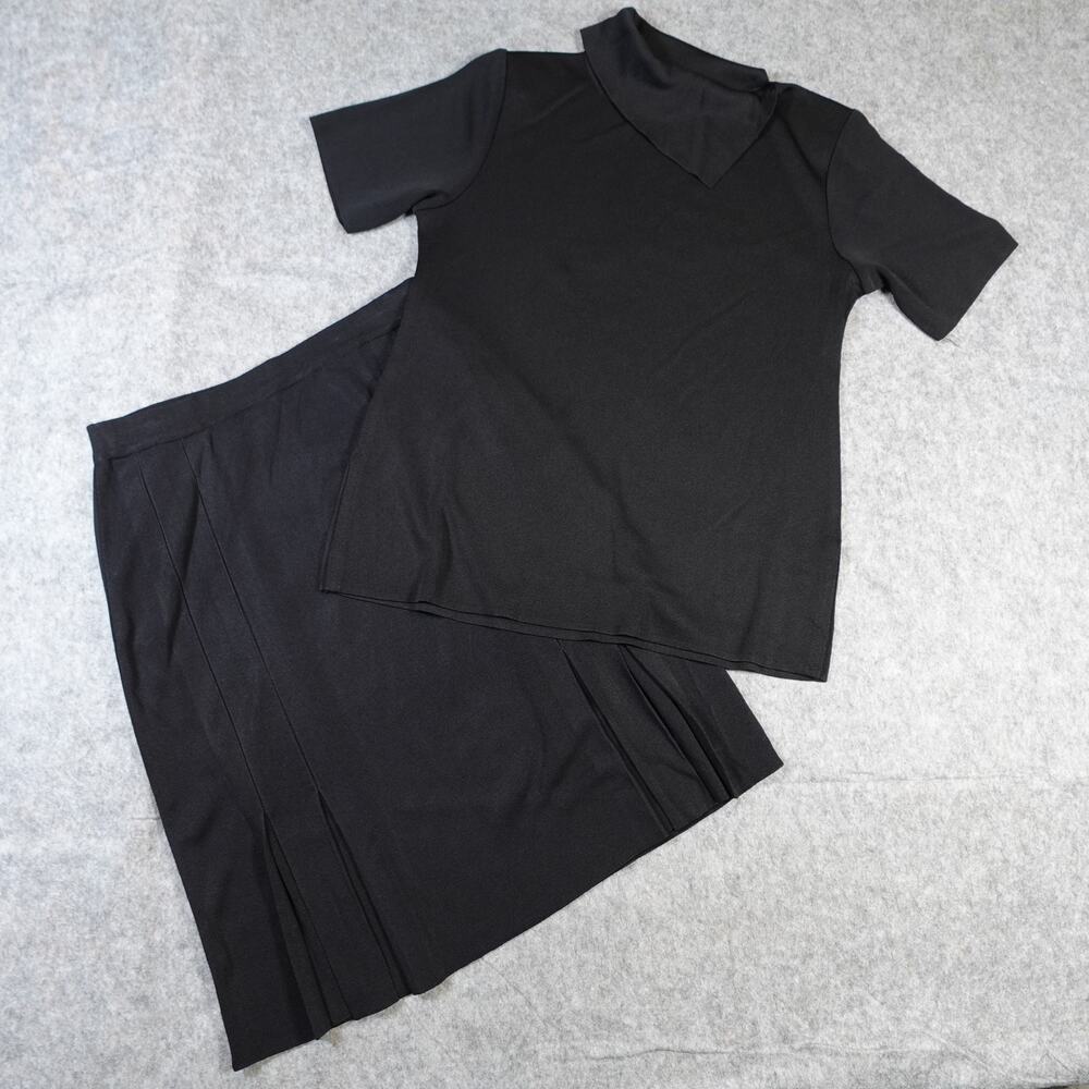 Exclusively Misook Set Skirt Top Womens S/M Petite Cowl Neck Short Sleeve Black